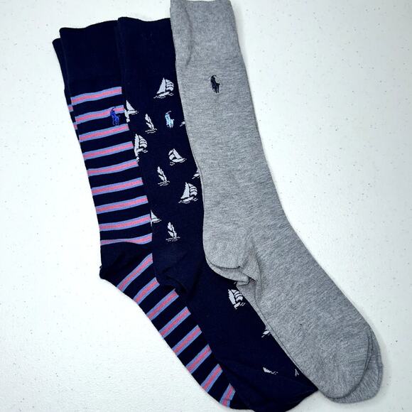 Polo Ralph Lauren Unisex Adult Size Large Multicolored Trouser Socks Set of 3 - Picture 1 of 5